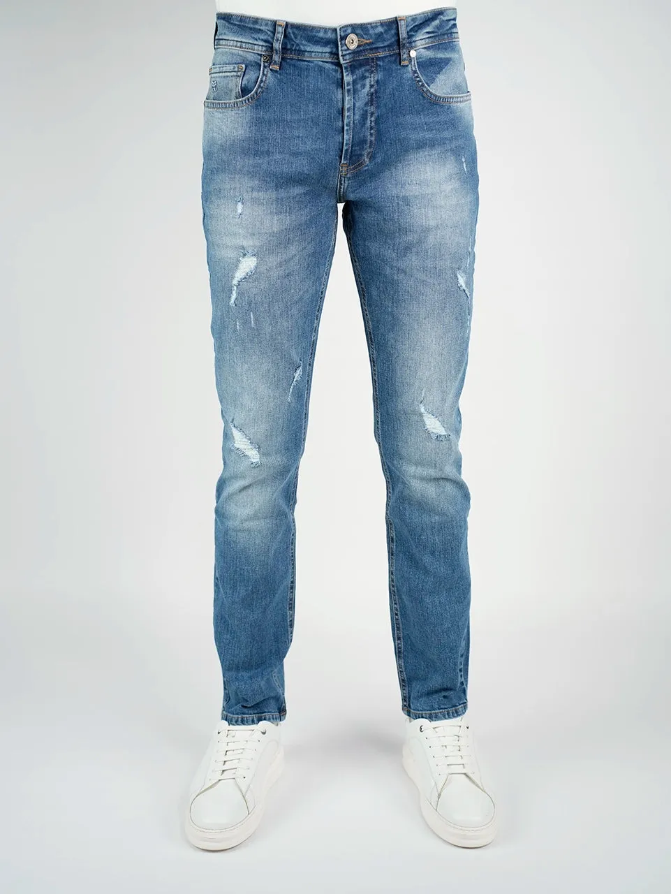 Blue Washed Slim Straight Jeans