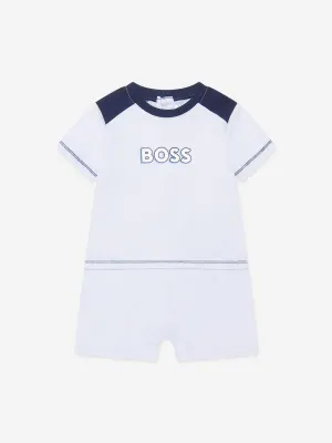 BOSS Baby Boys Organic Cotton Logo Romper in Blue