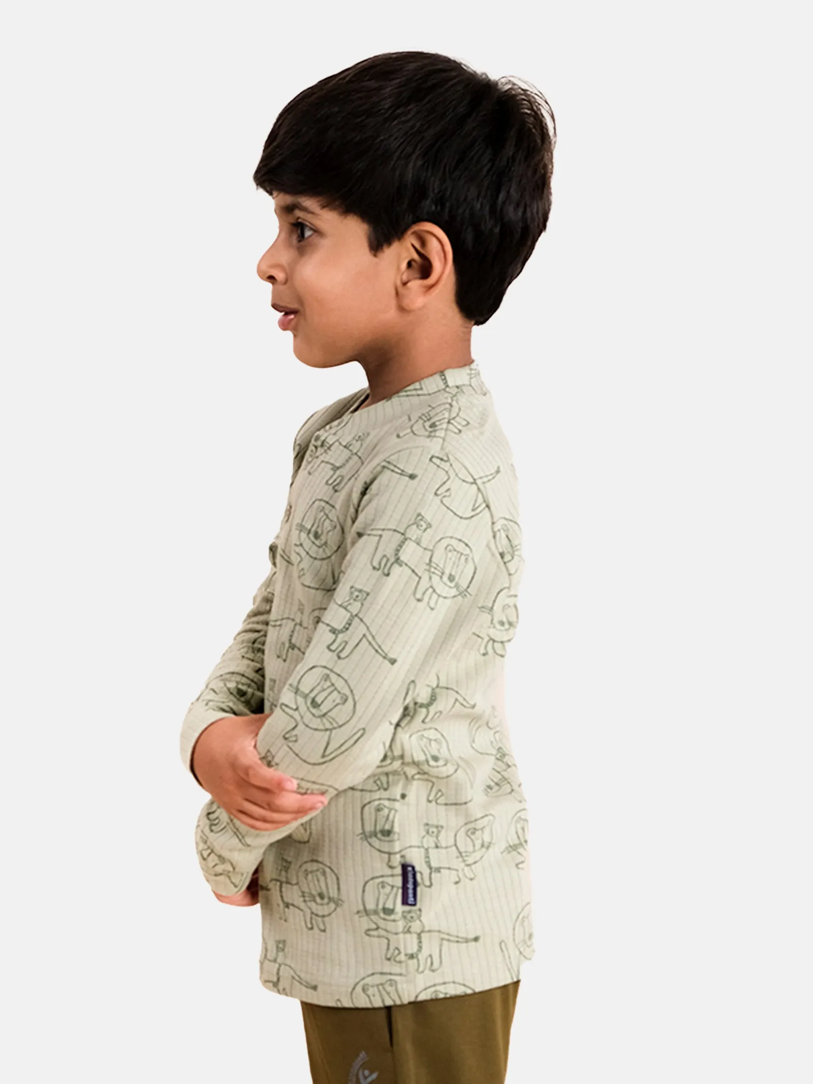 Boys "Lion" Print AOP Full Sleeve Henley Neck Tee