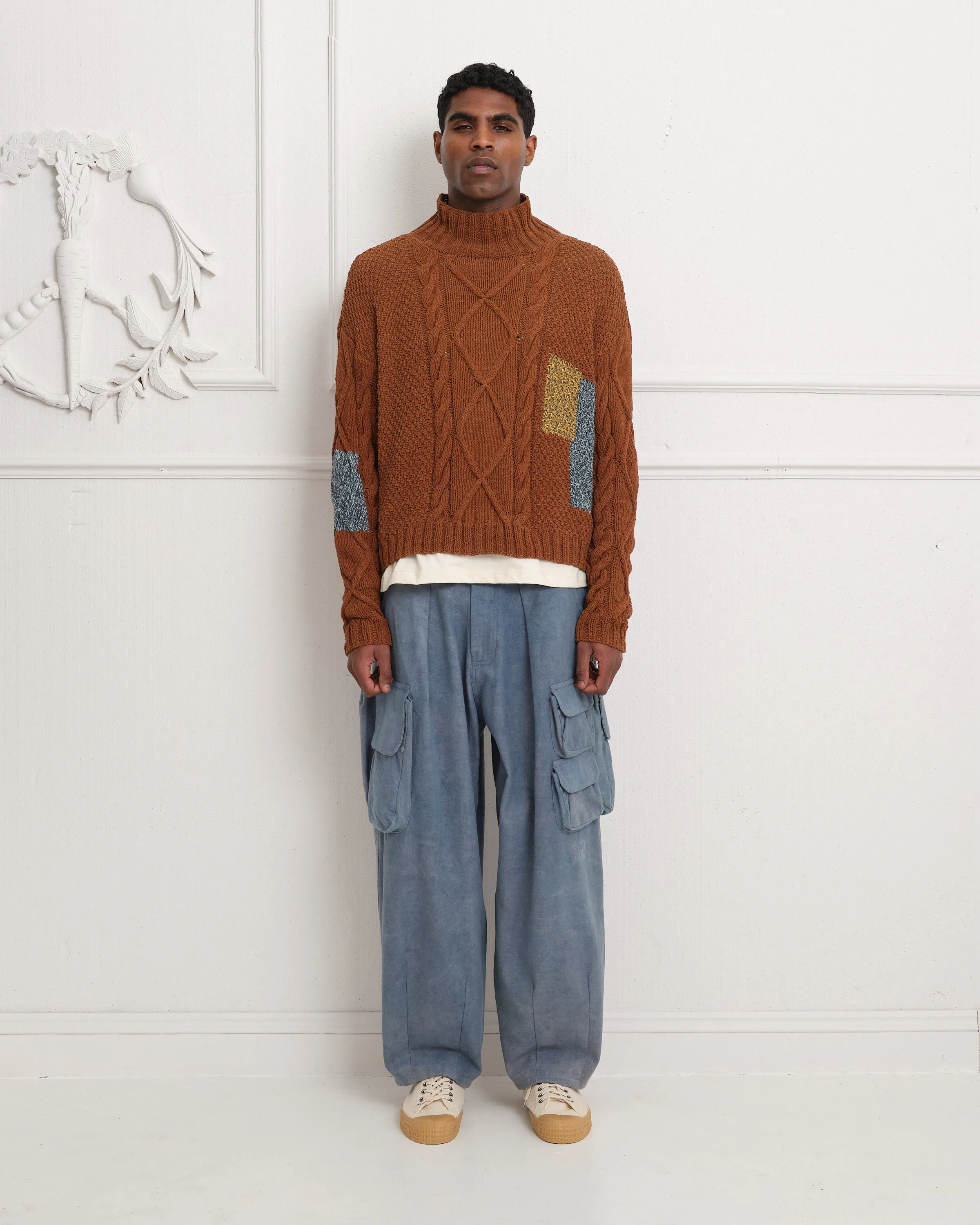 Cable Funnel Neck - Brown Darn Knit