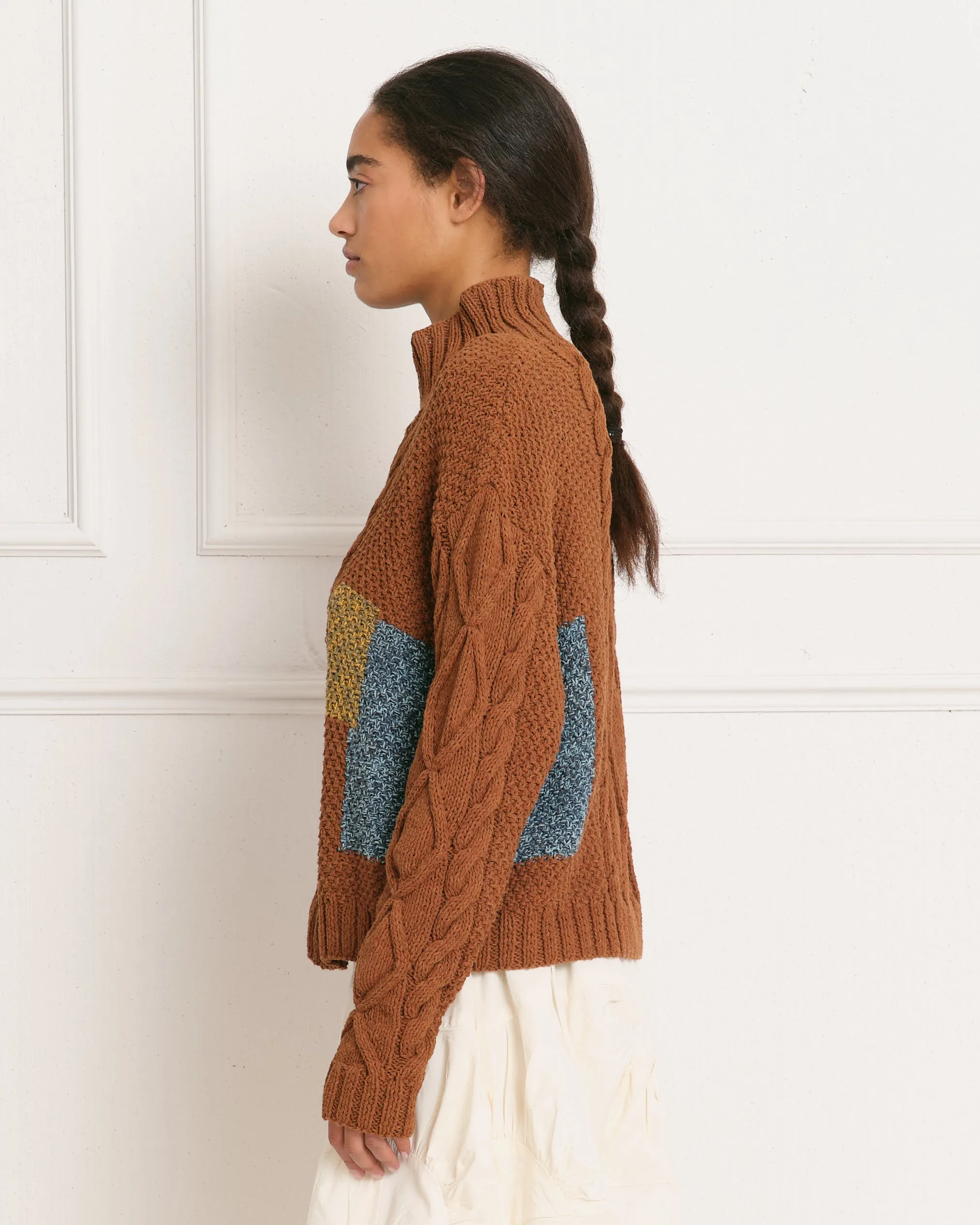 Cable Funnel Neck - Brown Darn Knit