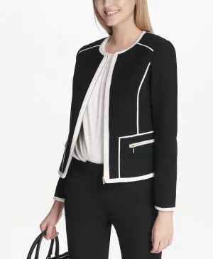 Calvin Klein Women's Piped-Trim Jacket Black Size 6