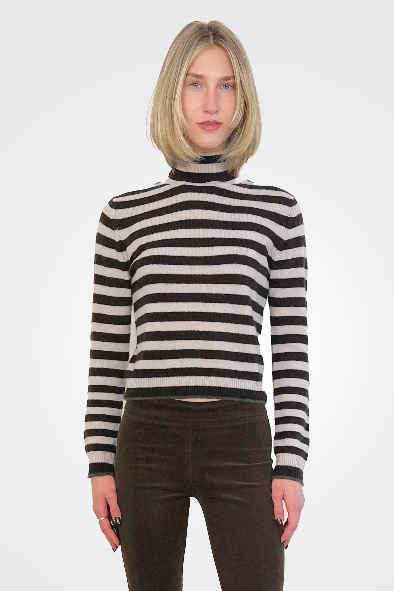 Cashmere Little Roll Mockneck Sweater - Stripe