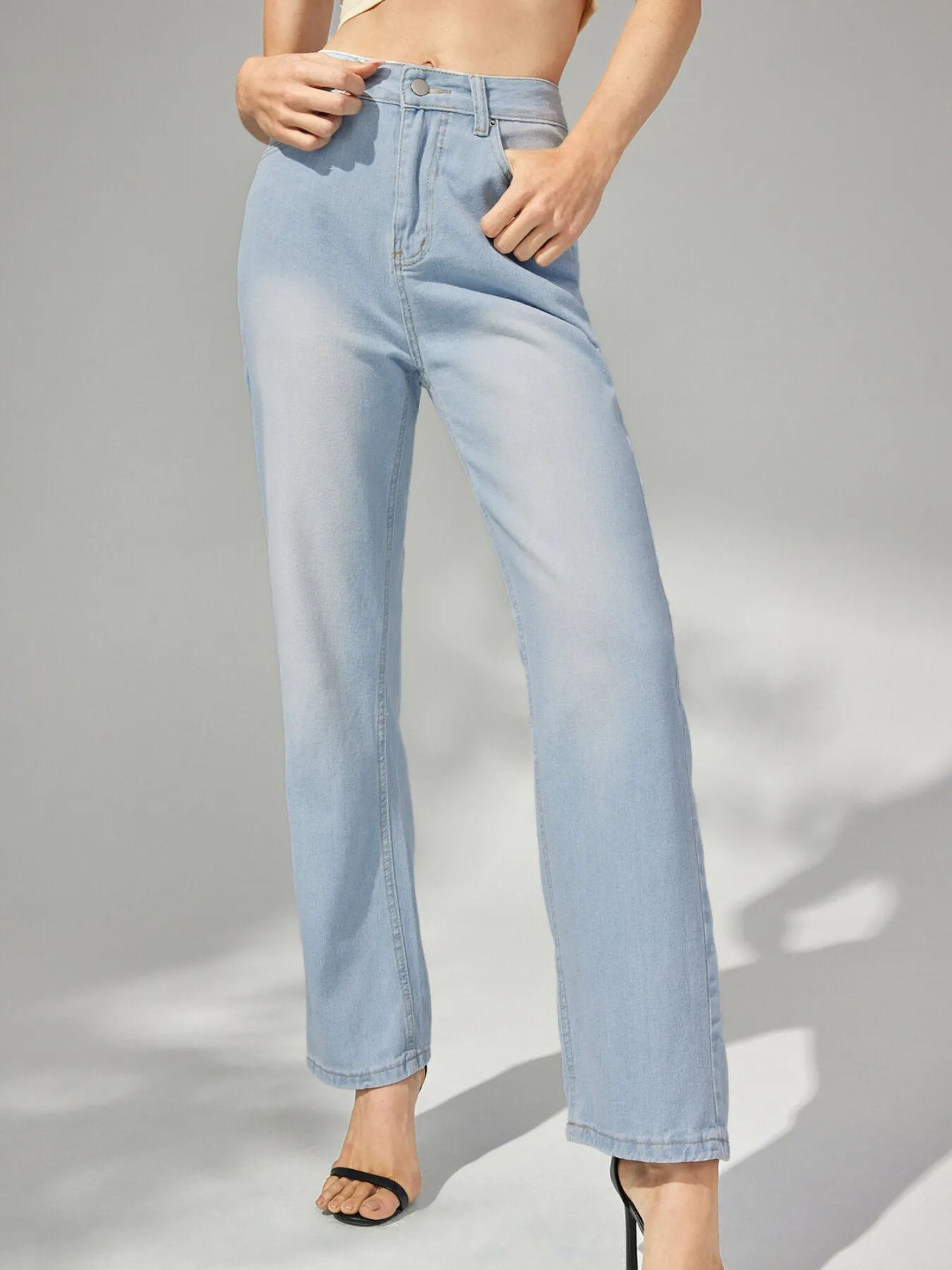 Casual Plain Wide Leg Jeans