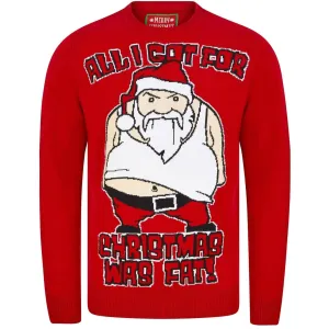 Christmas Fat Santa Motif Mens Christmas Jumper - Red