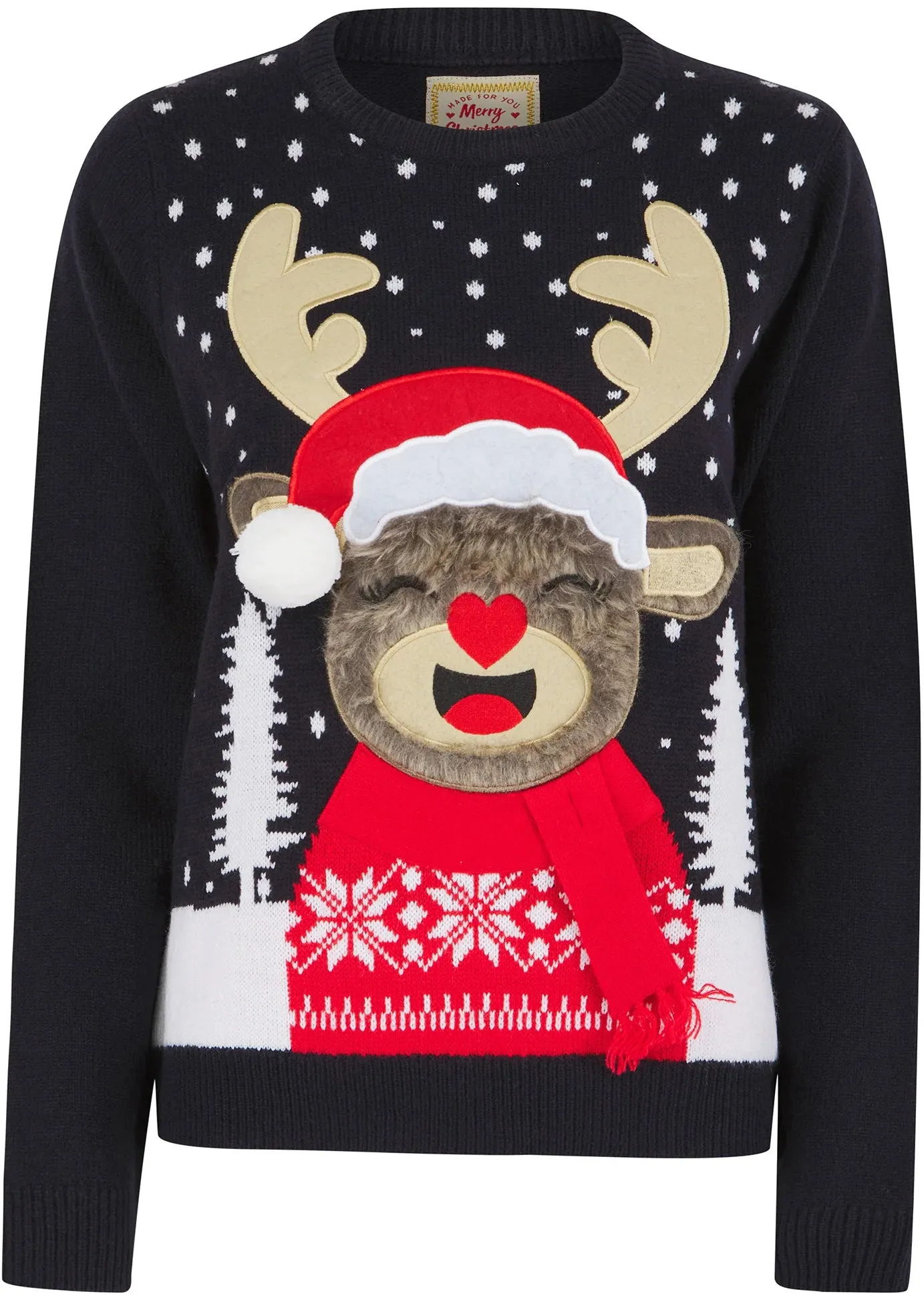 Christmas Rudolph Laughing Womens Christmas Jumper - Ink