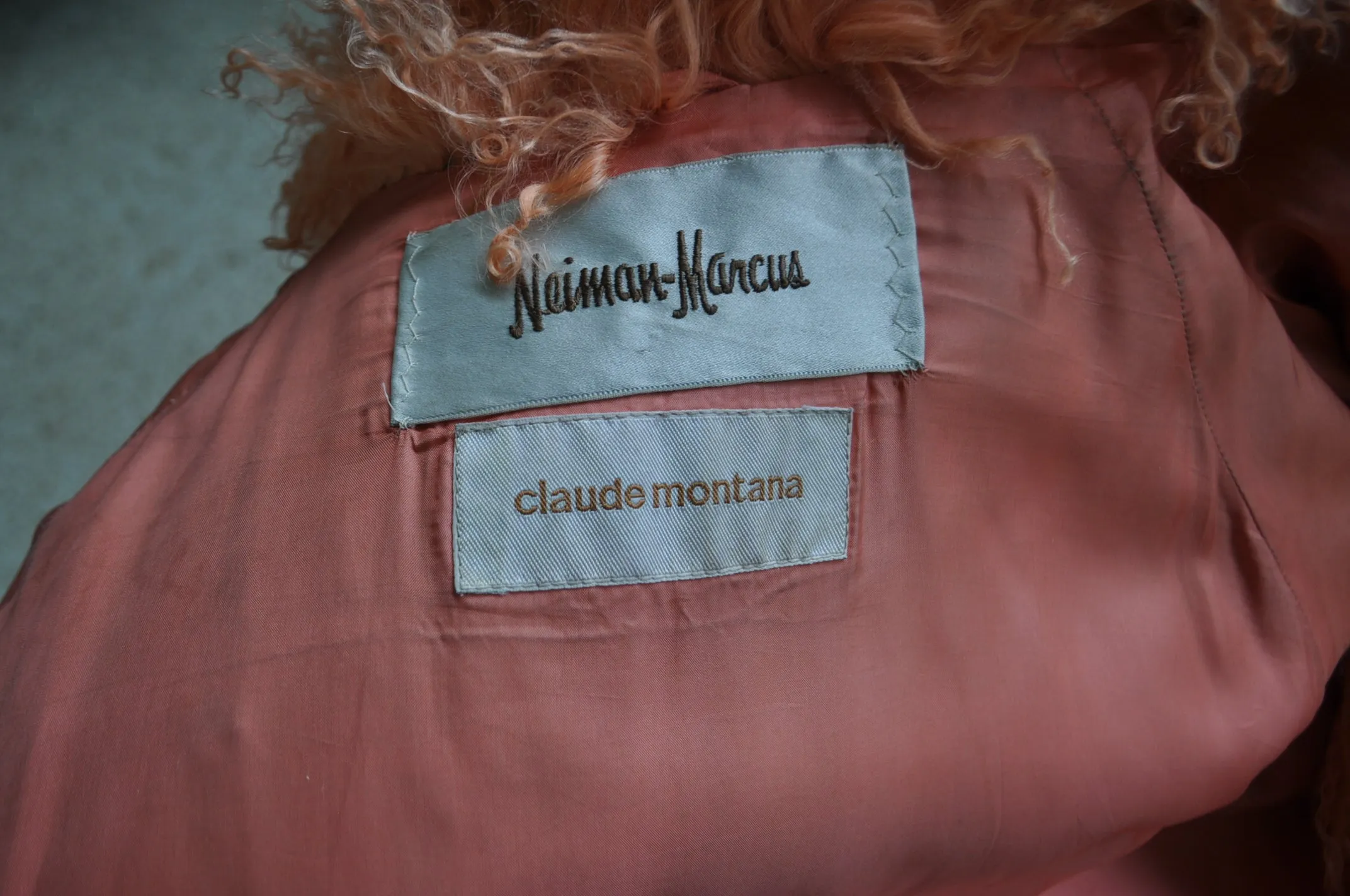 Claude Montana mongolian lamb coat pink color 80s