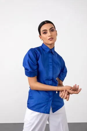 Cobalt Blue Ruched Sleeved Shirt