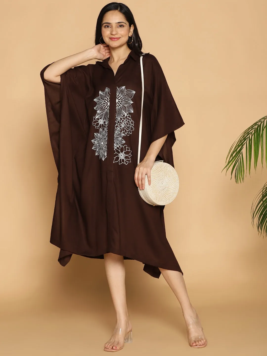 Coffee Rayon Shirt-Kaftan - Modern