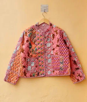 Cotton Handcrafted Kantha Jacket, Patchwork Women’s Quilted Reversible Coat, Kimono Indian Hand Block Printed Vintage Style Boho Vest, Autumn Gift for her