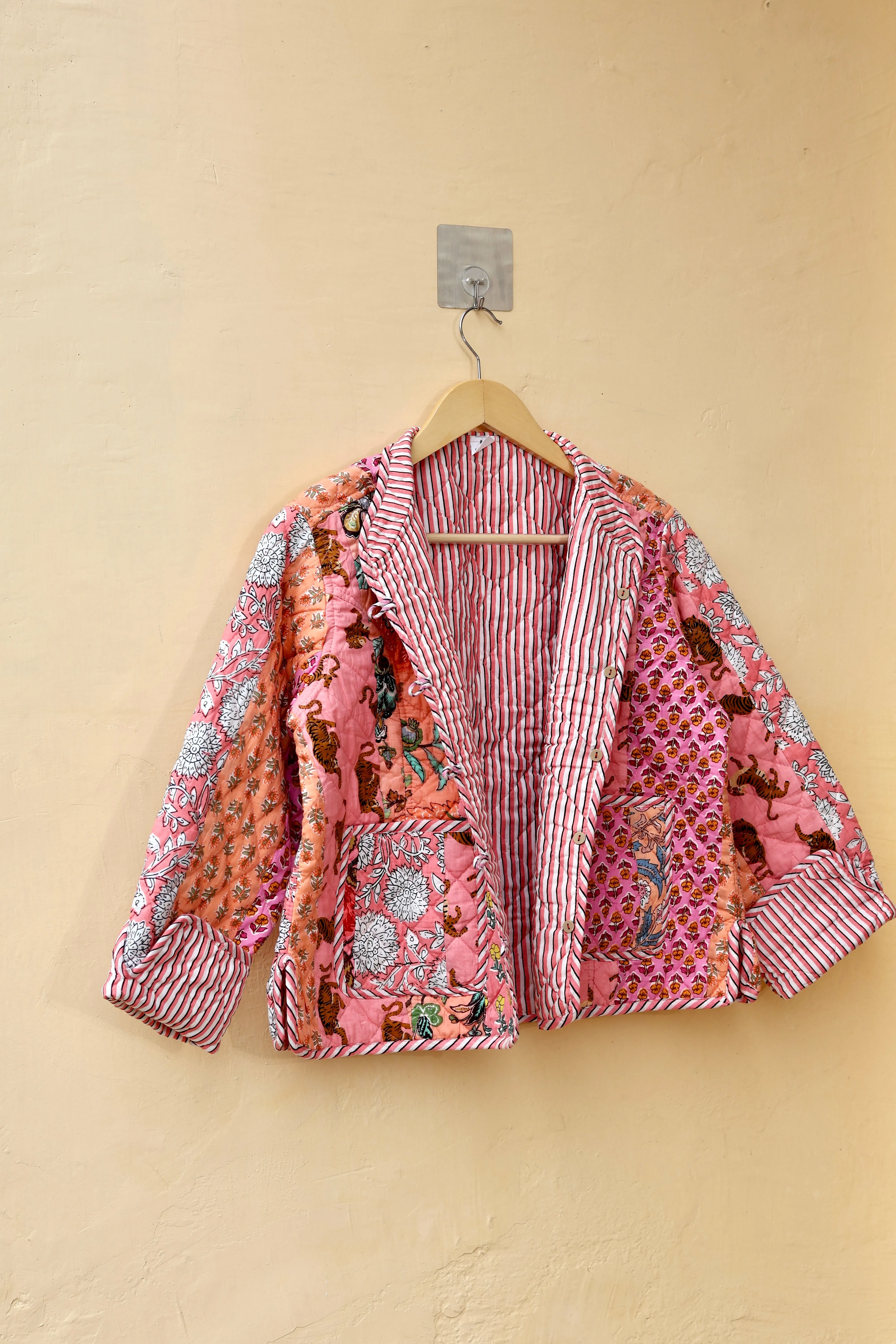 Cotton Handcrafted Kantha Jacket, Patchwork Women’s Quilted Reversible Coat, Kimono Indian Hand Block Printed Vintage Style Boho Vest, Autumn Gift for her