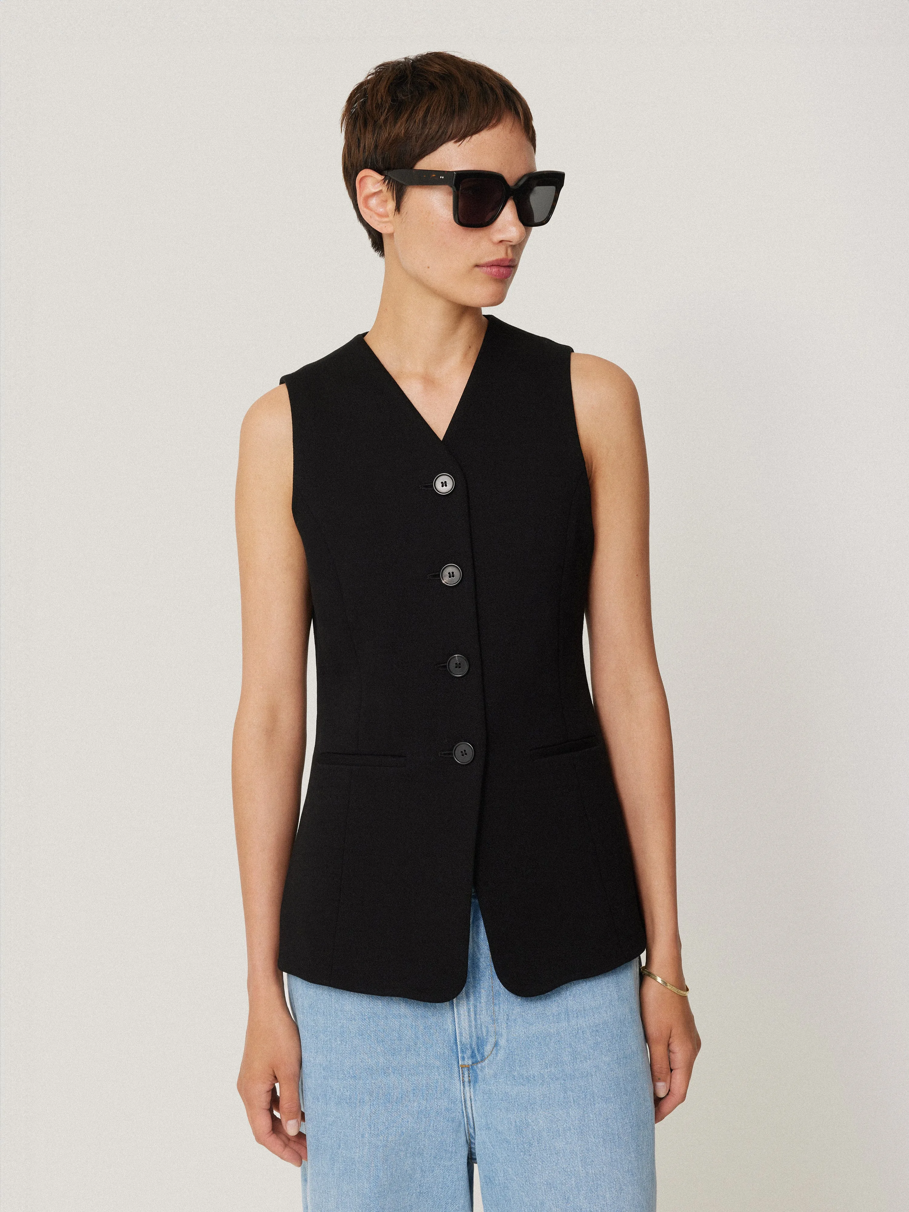 Crepe Ponte Jersey Waistcoat | Black