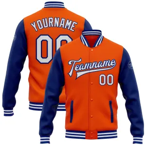 Custom Orange White-Royal Bomber Full-Snap Varsity Letterman Two Tone Jacket