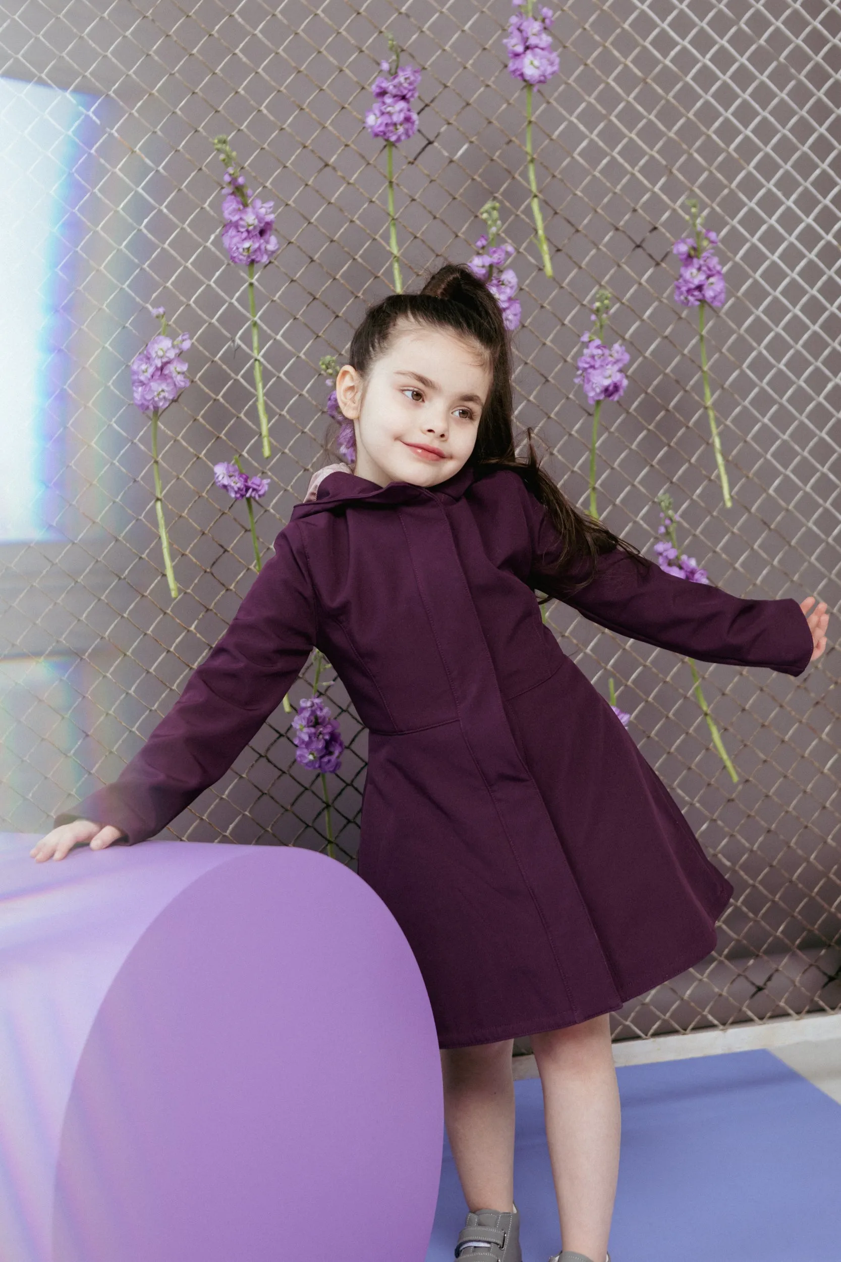 Dark Purple Flared Coat for Girls | 'Ruby Purple'