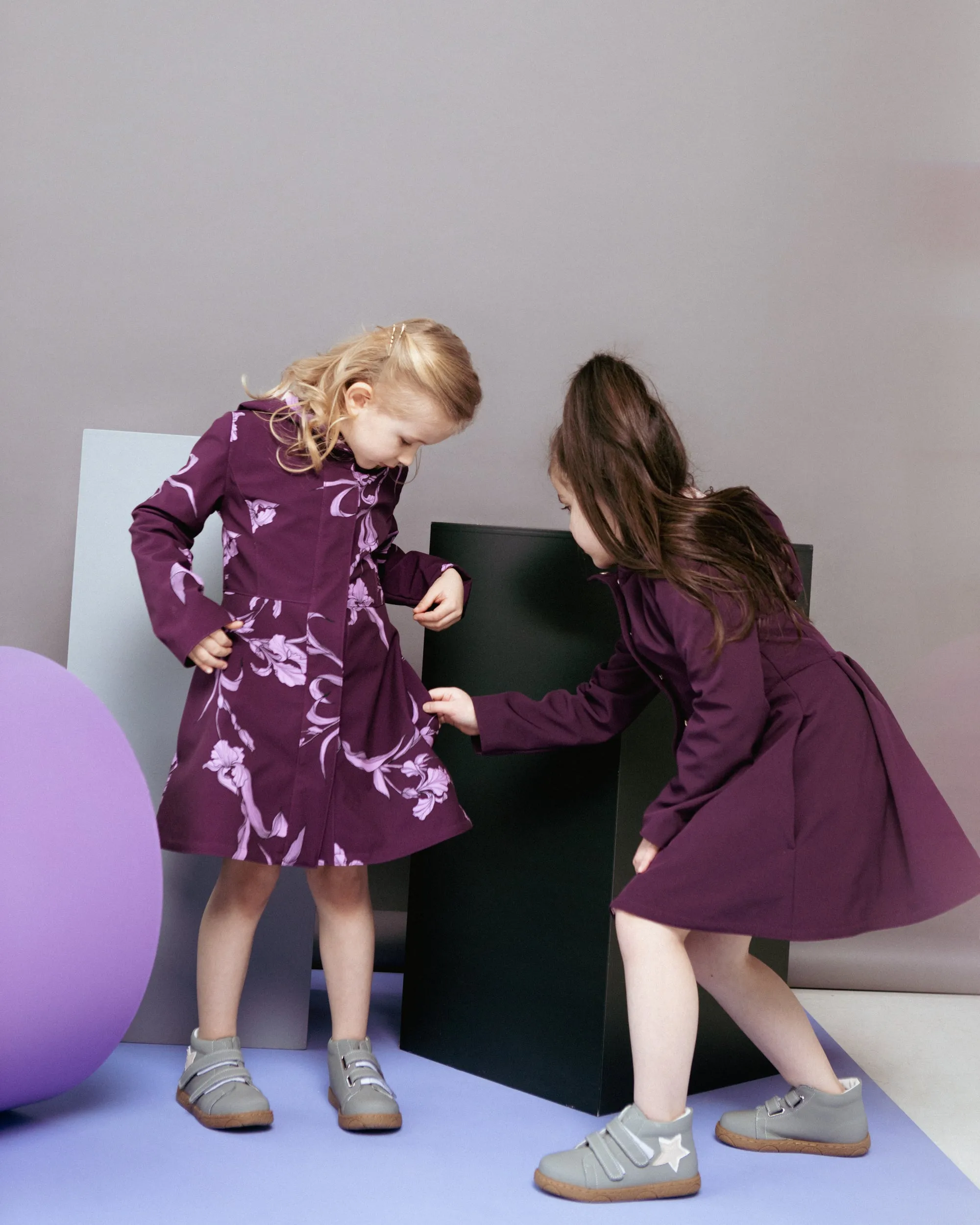 Dark Purple Flared Coat for Girls | 'Ruby Purple'