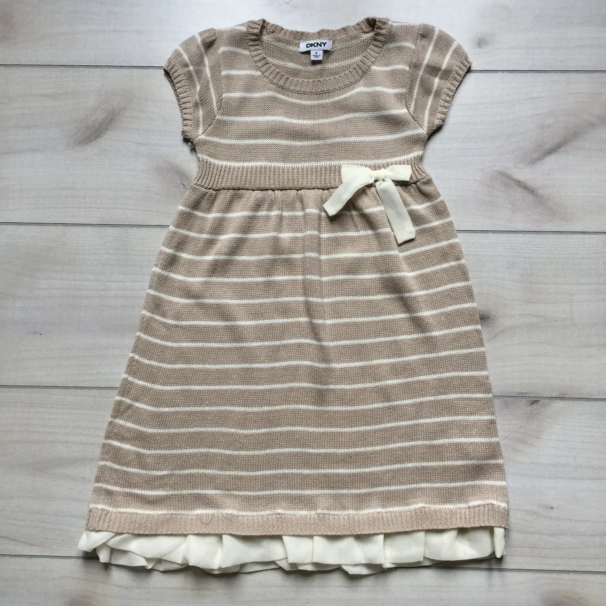 DKNY Tan Striped Sweater Dress