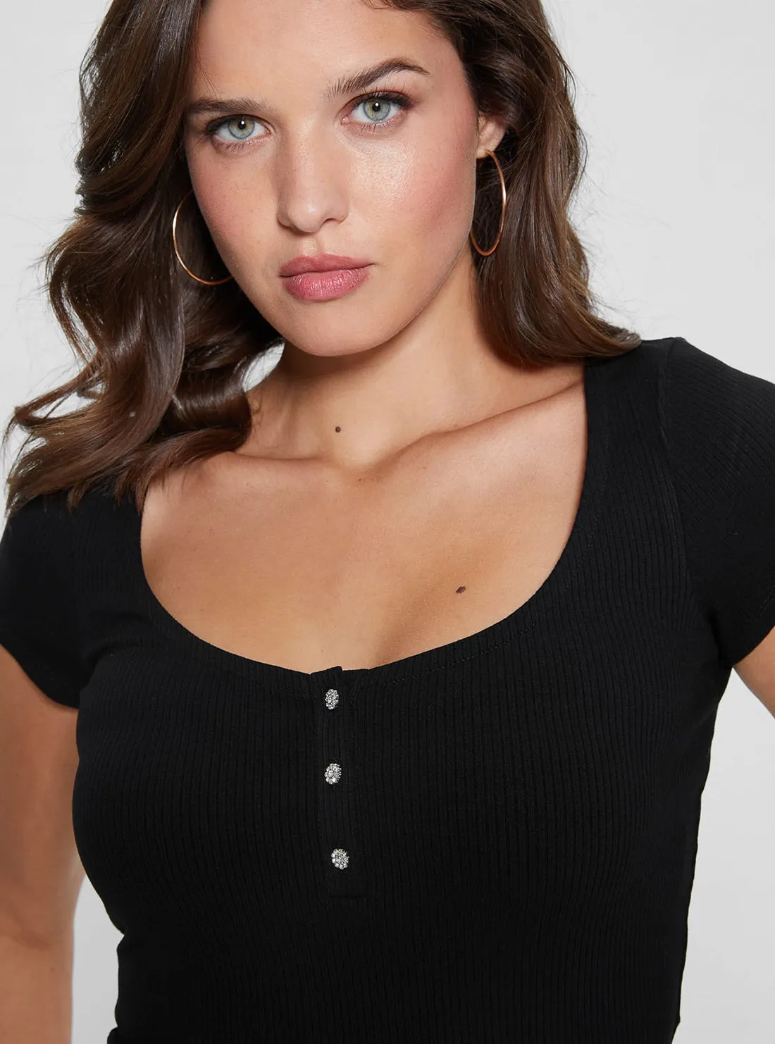 Eco Black Karlee Jewel Henley T-Shirt