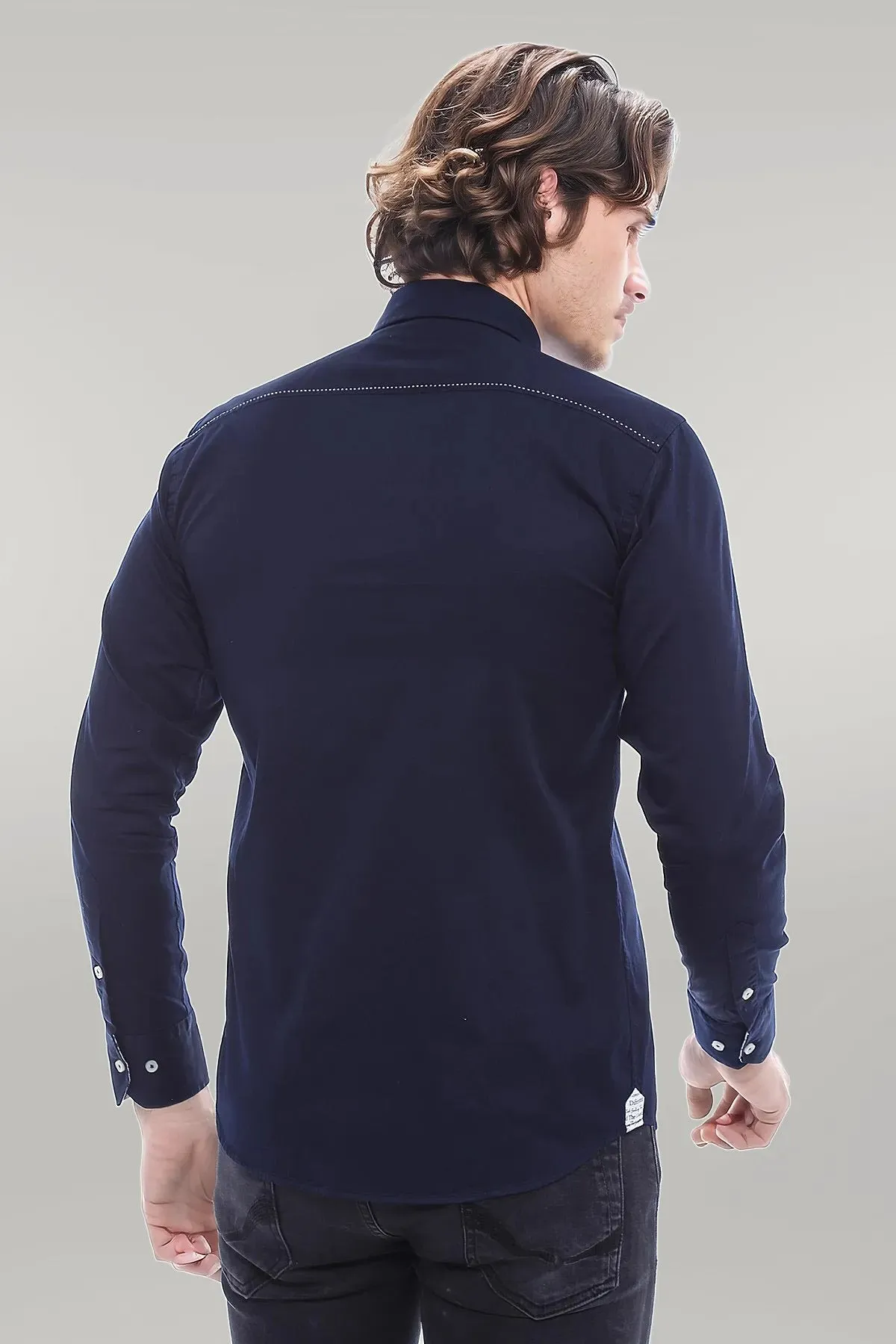 Emblemed Long Sleeve Navy Blue Shirt - Wessi