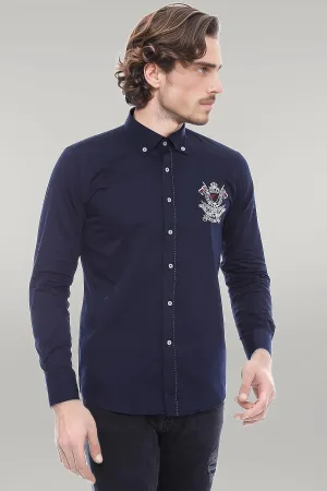 Emblemed Long Sleeve Navy Blue Shirt - Wessi