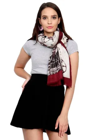 FabSeasons Cotton Maroon Viscose Modern Printed Soft & Stylish Scarf