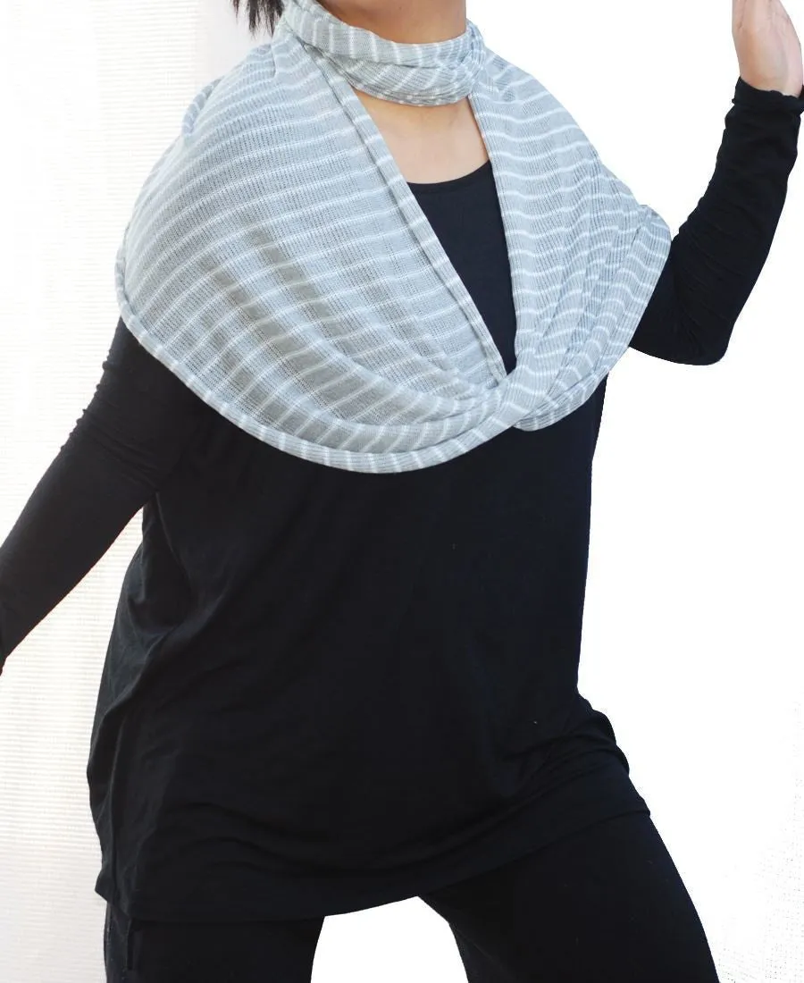 Fashion Scarf Infinity Shawl Stripe Gray White One Size