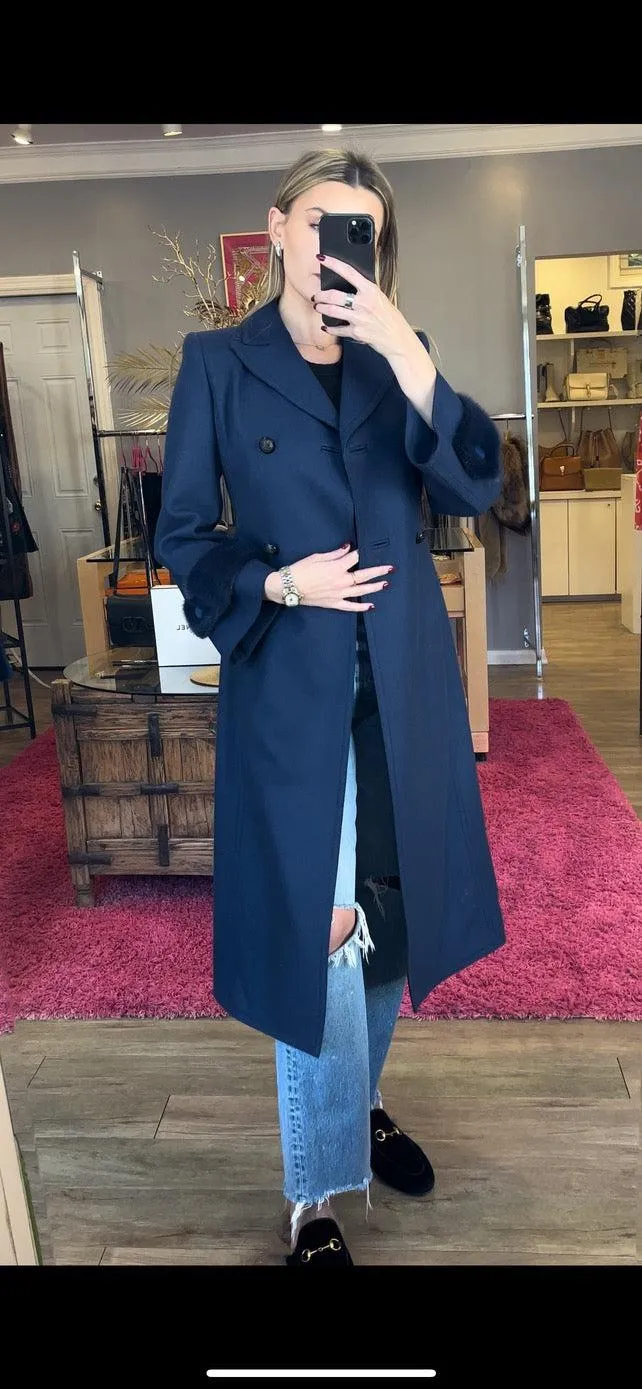 FENDI Double Breasted Mink Trim Midi Coat Size XS