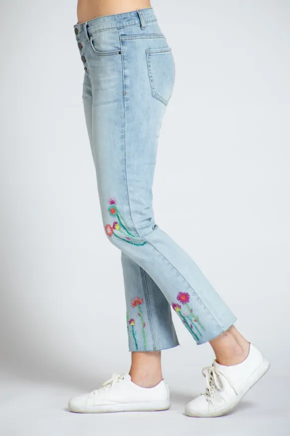 Floral Embroidered Straight Leg Jean