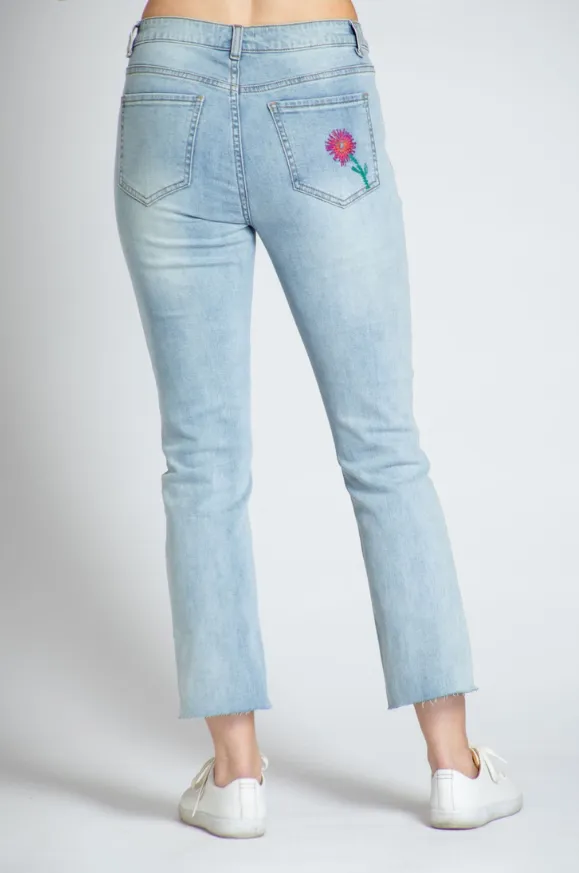 Floral Embroidered Straight Leg Jean