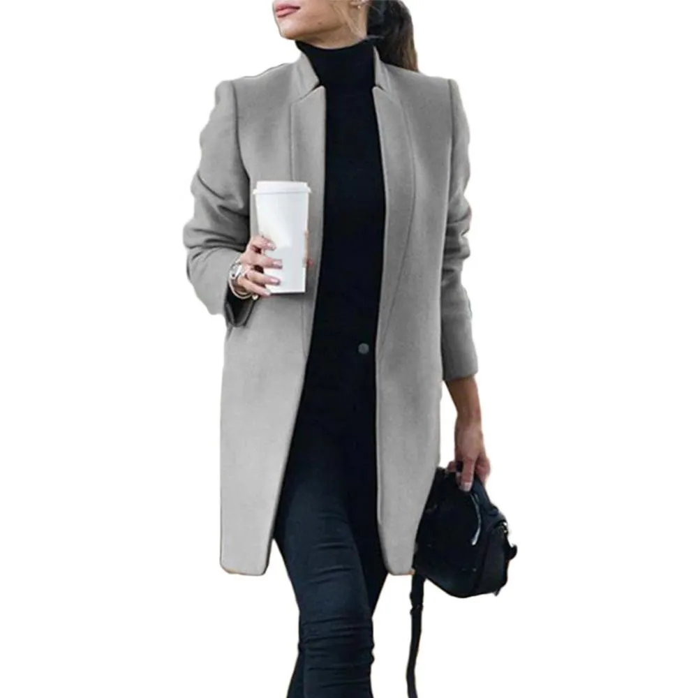 Flytonn-Fall Outfits Women Outwear Streetwear -hoco dresses homecoming dresses  women dress to impress -women's outerwear women's coat Solid Color Stand Collar Woolen Long Coat