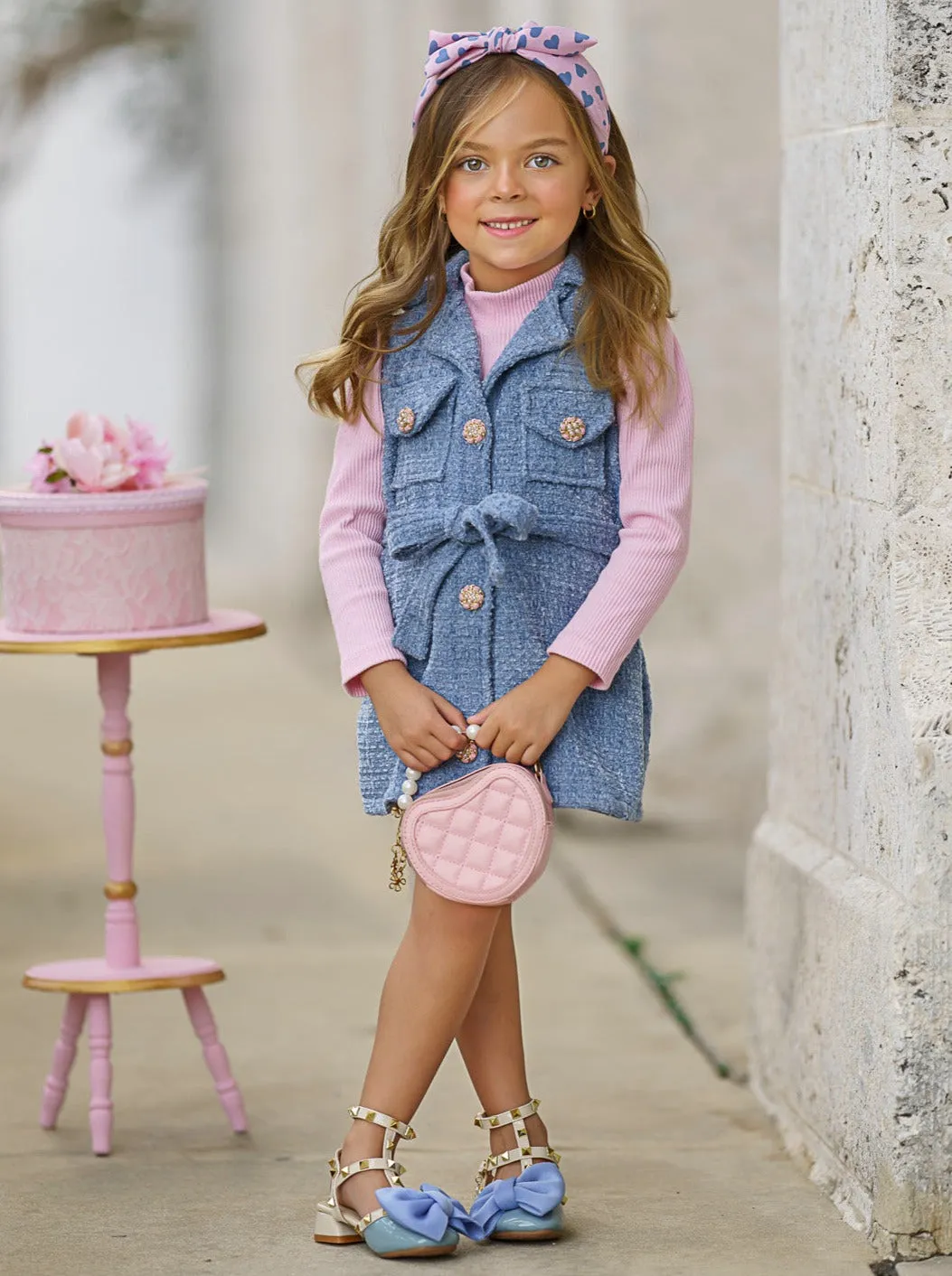 Forever Chic Pink Sweater and Belted Tweed Shacket Dress Set