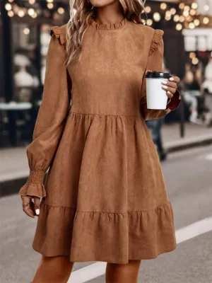 Frill Round Neck Long Sleeve Mini Dress | Fall Fashion | Fall Dresses