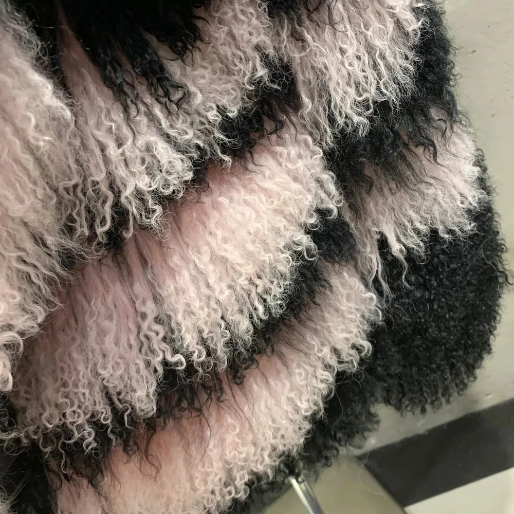 Genuine Curly Lamb Fur Coat - Luxe Quality