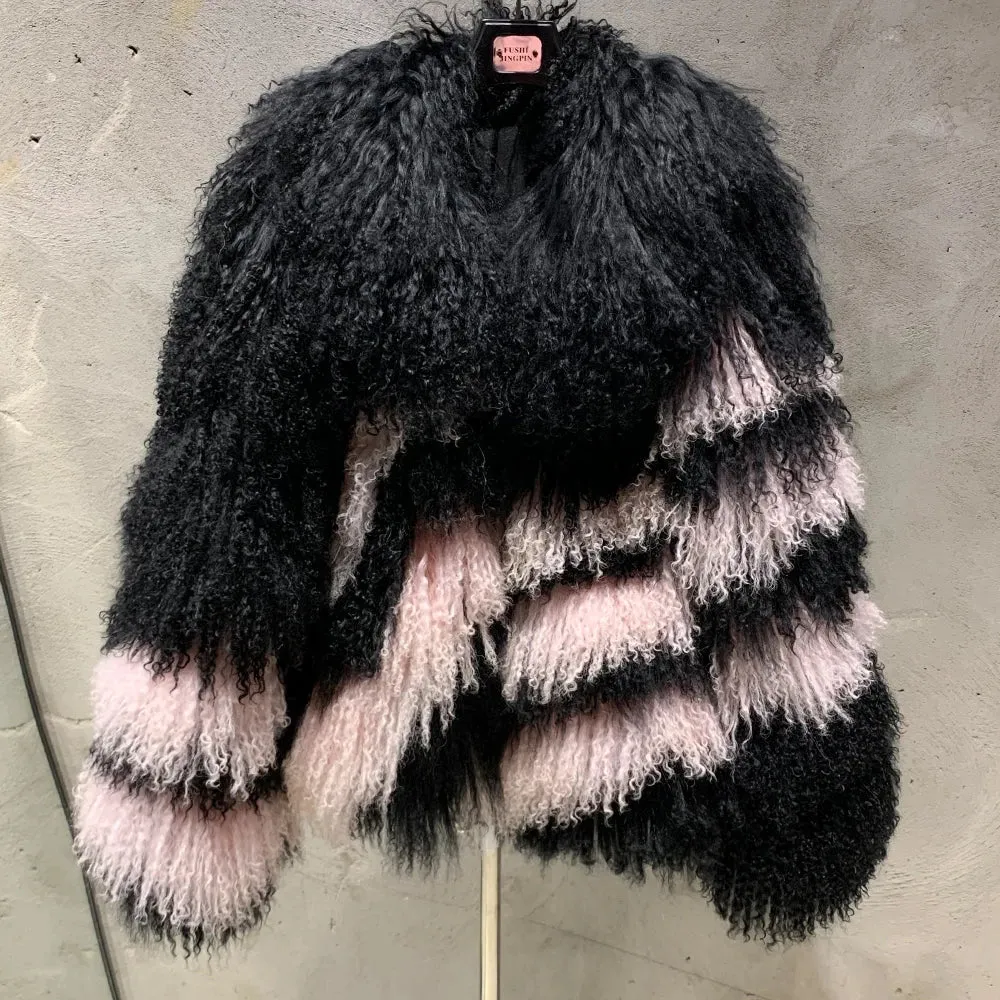 Genuine Curly Lamb Fur Coat - Luxe Quality