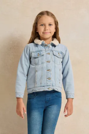 Girls Blue Denim With Sherpa Lining Jacket