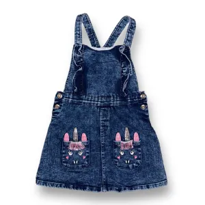 Girls Little Lass Size 5 Blue Denim Unicorn Pocket Jumper