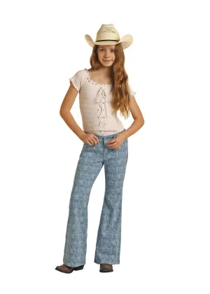 Girl's Rock & Roll Desert Print Flare Jeans