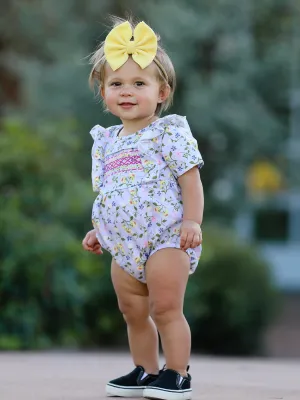 Girls Smocking Embroidered Floral Romper