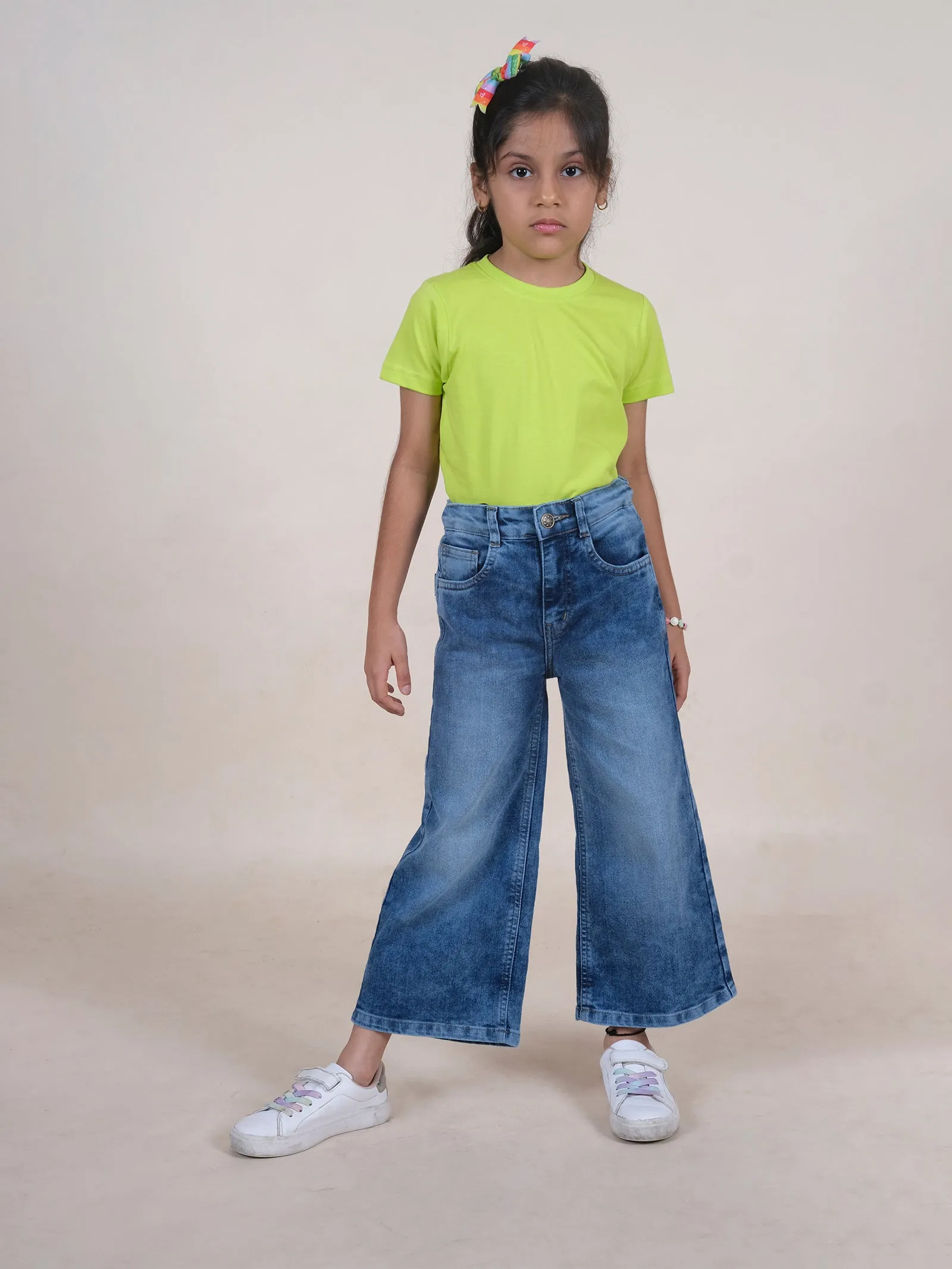 Girls Solid Flared Jeans