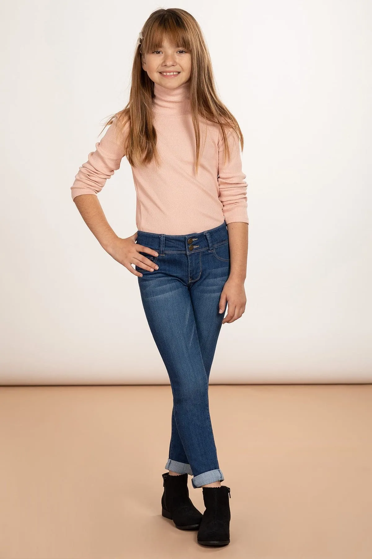 Girls Versatile Cuff Skinny Jeans