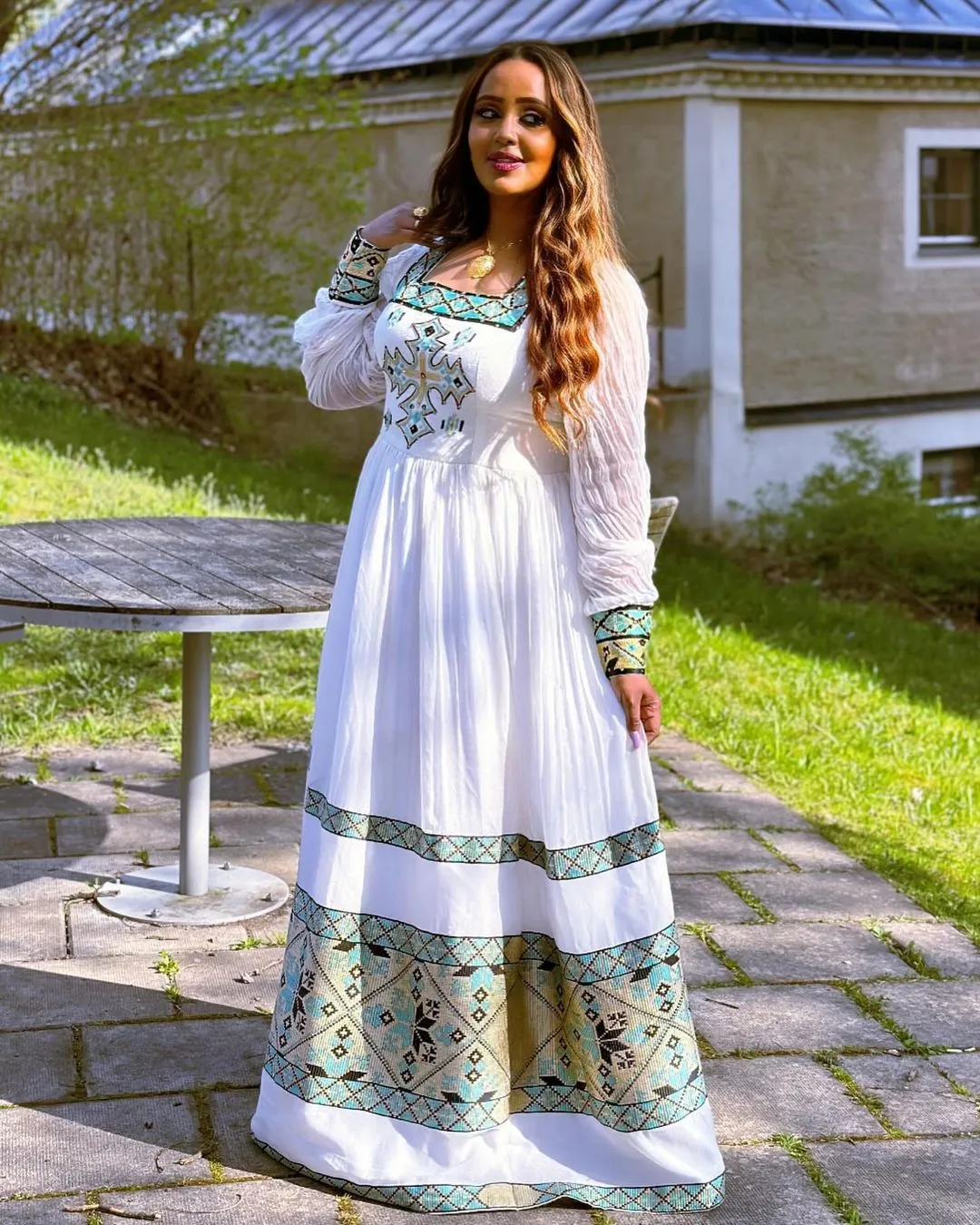 Gorgeous Blue Pattern Habesha Kemis Design The Beauty of Habesha Dress