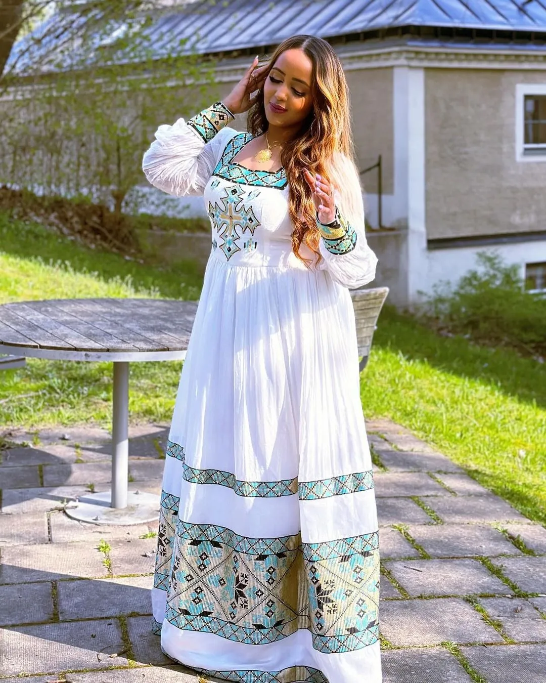 Gorgeous Blue Pattern Habesha Kemis Design The Beauty of Habesha Dress