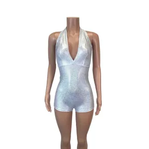 Halter Romper - Silver Holographic