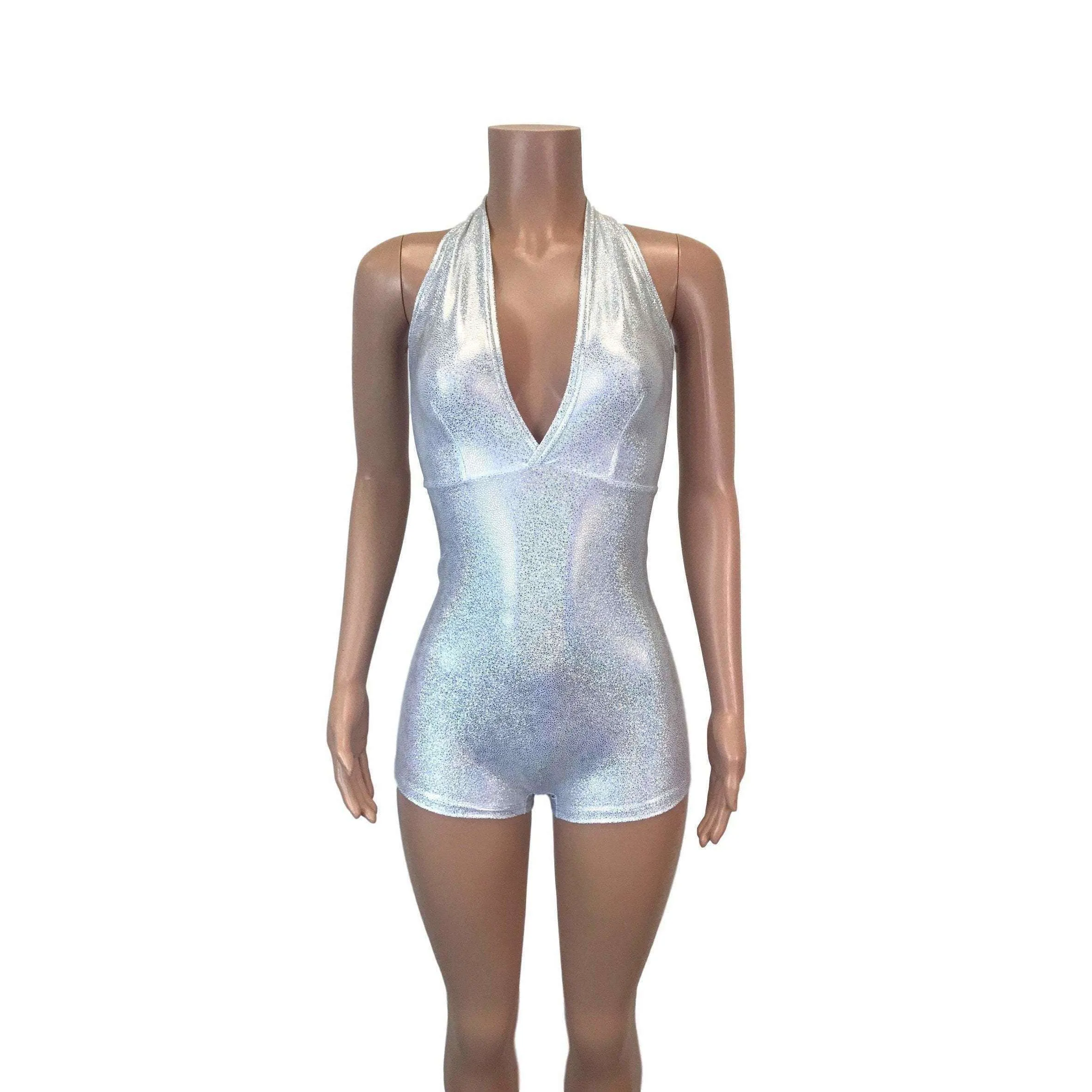 Halter Romper - Silver Holographic