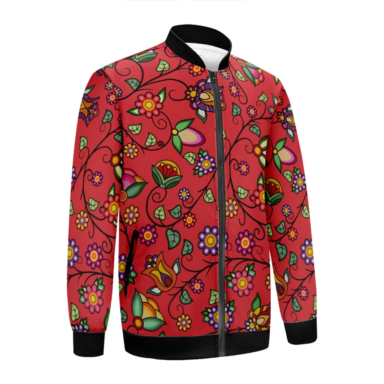 Heartbeat Petals Red Zippered Collared Lightweight Jacket