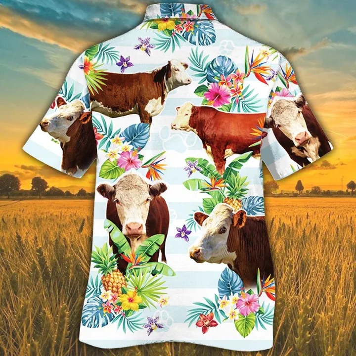 Hereford Cattle Hawaiian shirts for men, women, Cow Lovers Tropical Flower Hawaiian Shirt