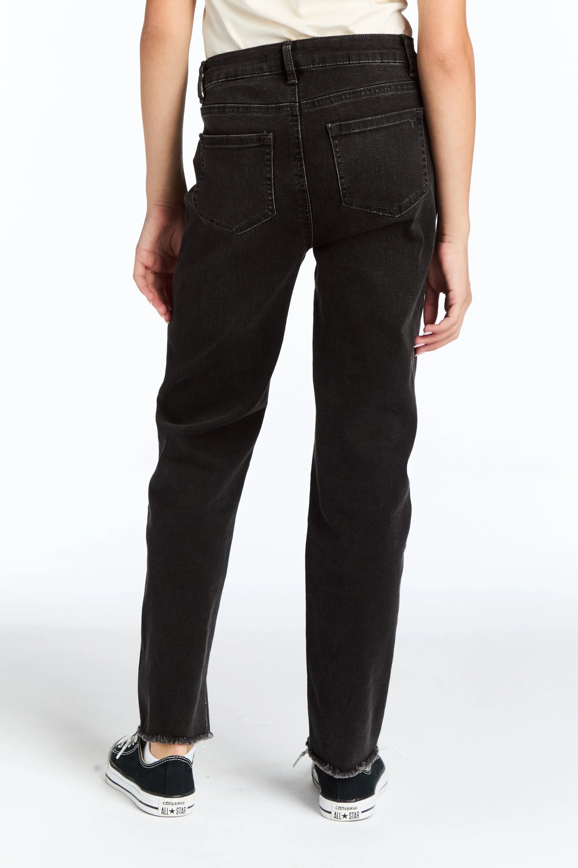 High Rise Slim Straight Ankle Crop With Fray Hem