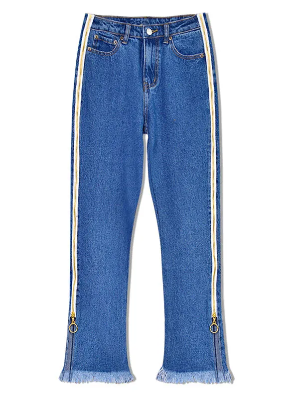 High Waist Side Zipper Straight Jeans