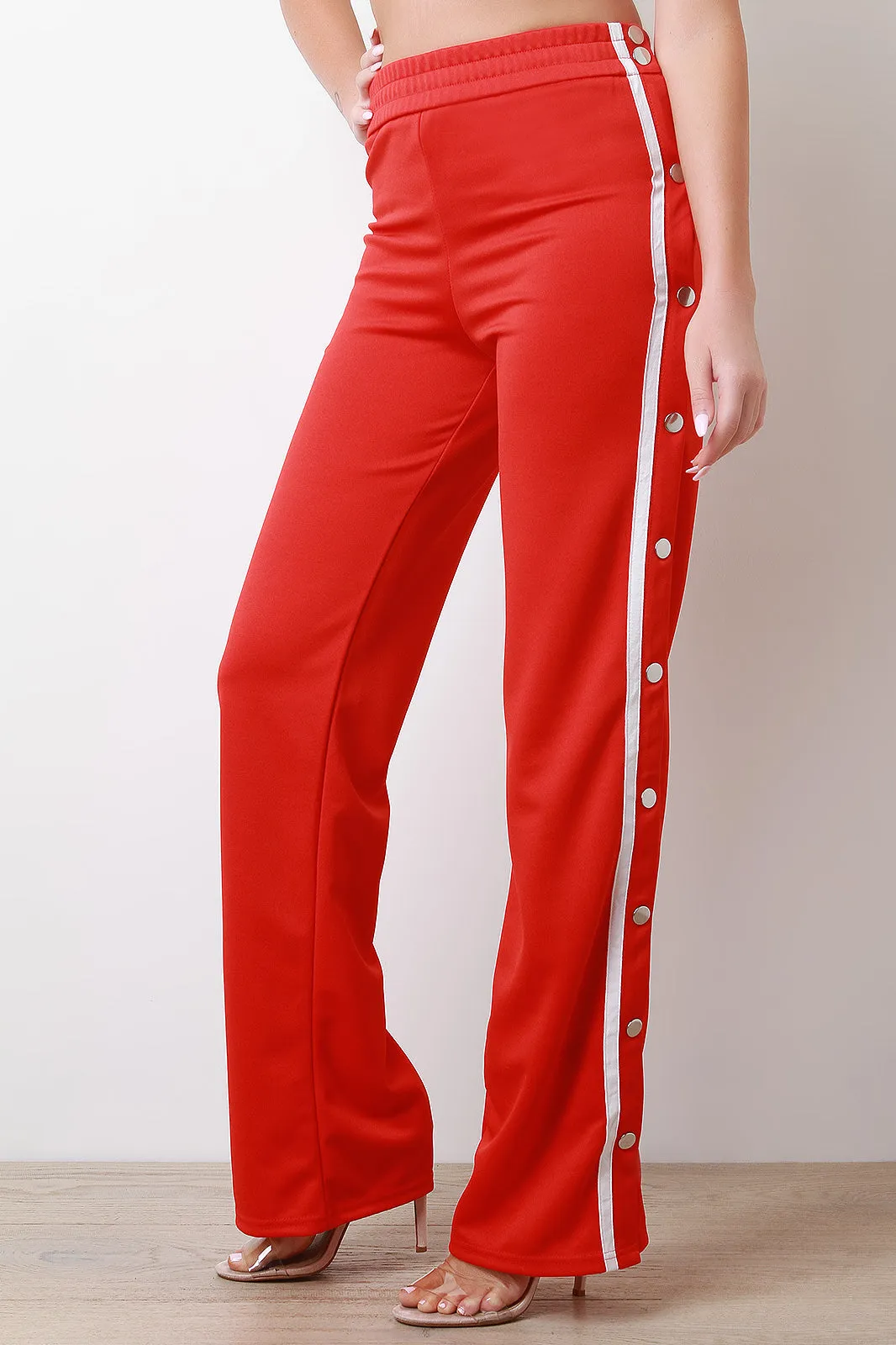 High Waisted Stripe Button-Up Track Pants