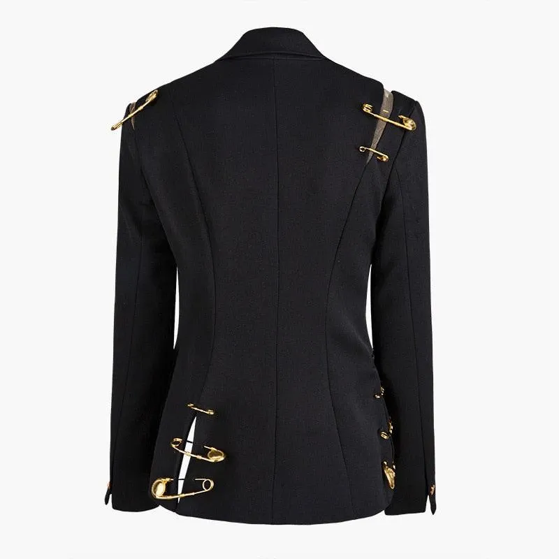 Hollow Out Pin Spliced Jacket Blazer