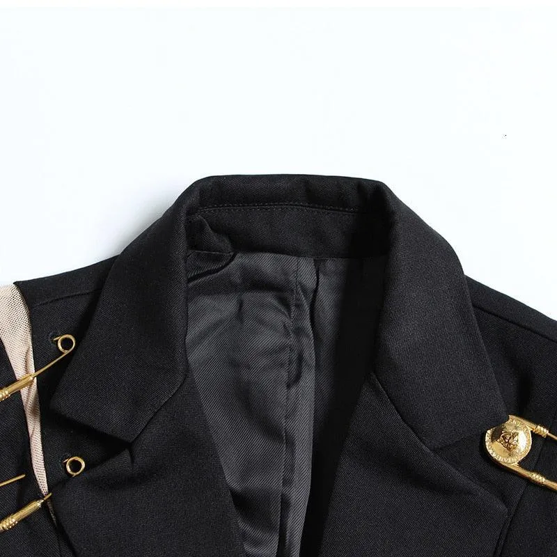 Hollow Out Pin Spliced Jacket Blazer